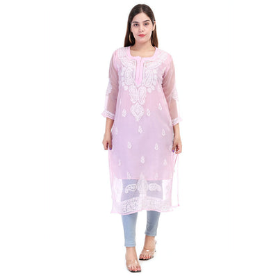 Women’s Light Pink Chikankari Cotton Kurta with 3/4 Sleeves