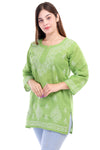 Women’s Green Chikankari Cotton Kurta with 3/4 Sleeves