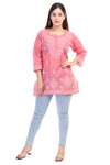 Women’s Pink Chikankari Cotton Kurta with 3/4 Sleeves