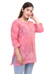 Women’s Pink Chikankari Cotton Kurta with 3/4 Sleeves
