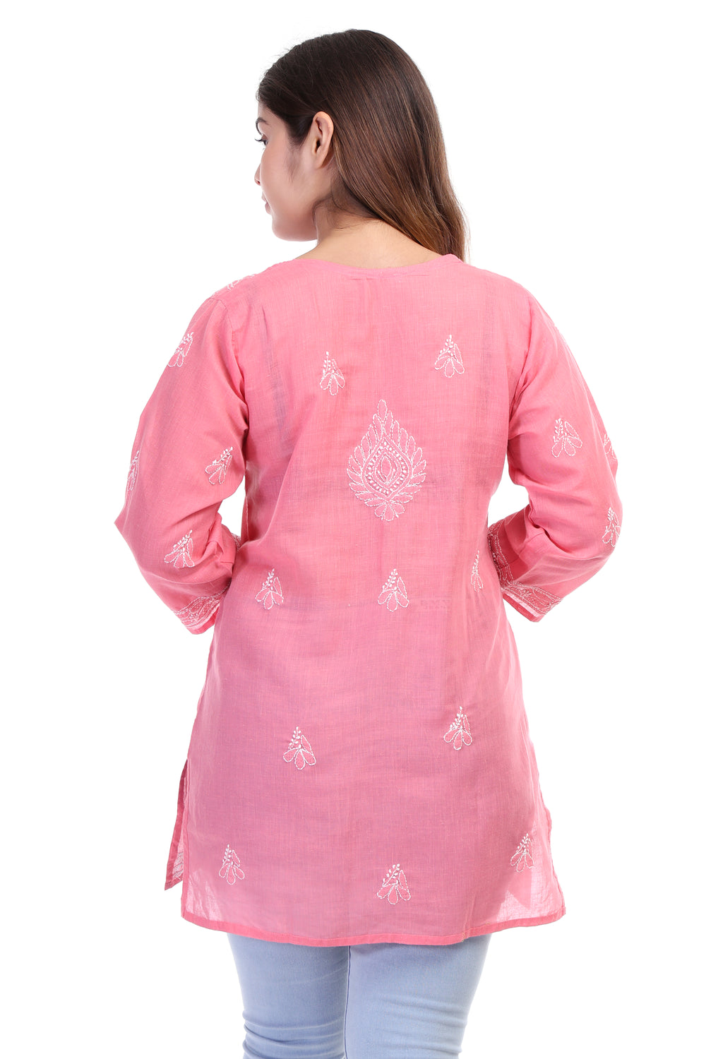 Women’s Pink Chikankari Cotton Kurta with 3/4 Sleeves