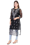 Women’s Black Chikankari Cotton Kurta with 3/4 Sleeves