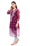 Women’s Purple Chikankari Cotton Kurta with 3/4 Sleeves