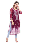 Women’s Purple Chikankari Cotton Kurta with 3/4 Sleeves