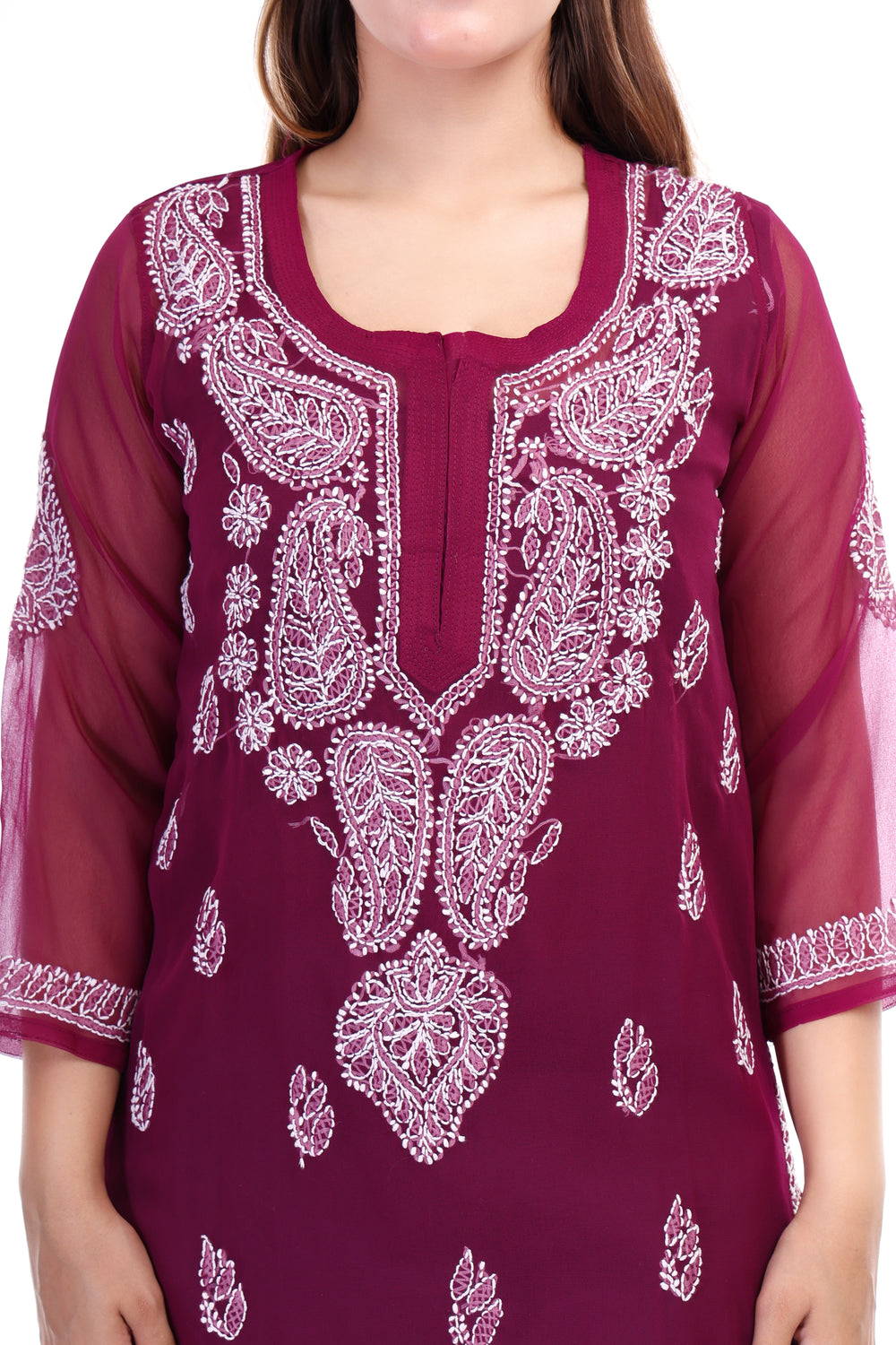 Women’s Purple Chikankari Cotton Kurta with 3/4 Sleeves