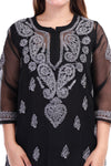 Women’s Black Chikankari Cotton Kurta with 3/4 Sleeves