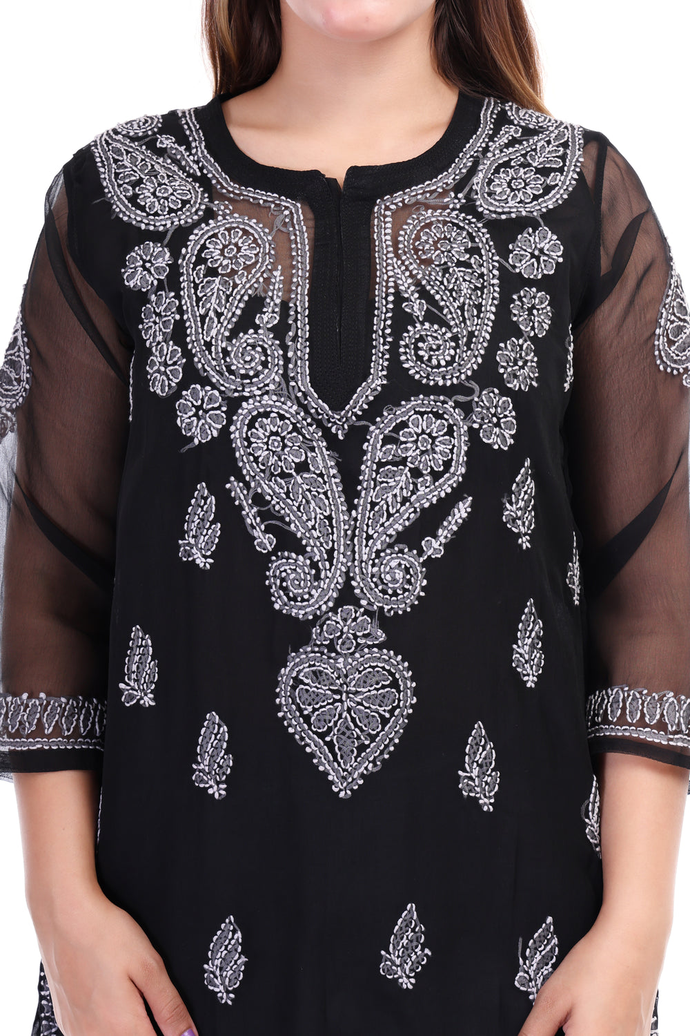 Women’s Black Chikankari Cotton Kurta with 3/4 Sleeves