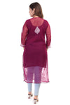 Women’s Purple Chikankari Cotton Kurta with 3/4 Sleeves